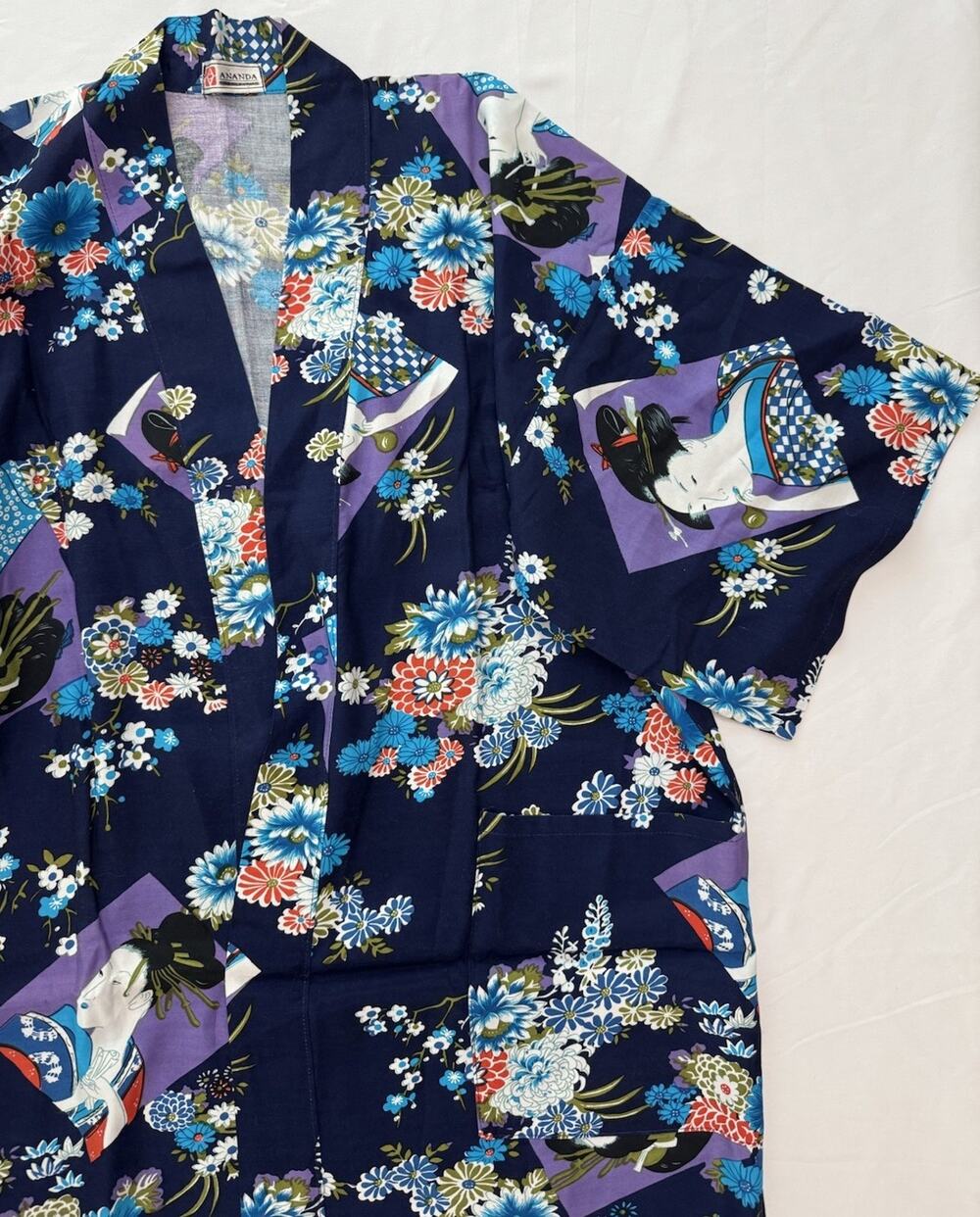 Ananda Pure Silk Kimono Robe Geisha Floral Japanese Long Duster S M L OS Vintage